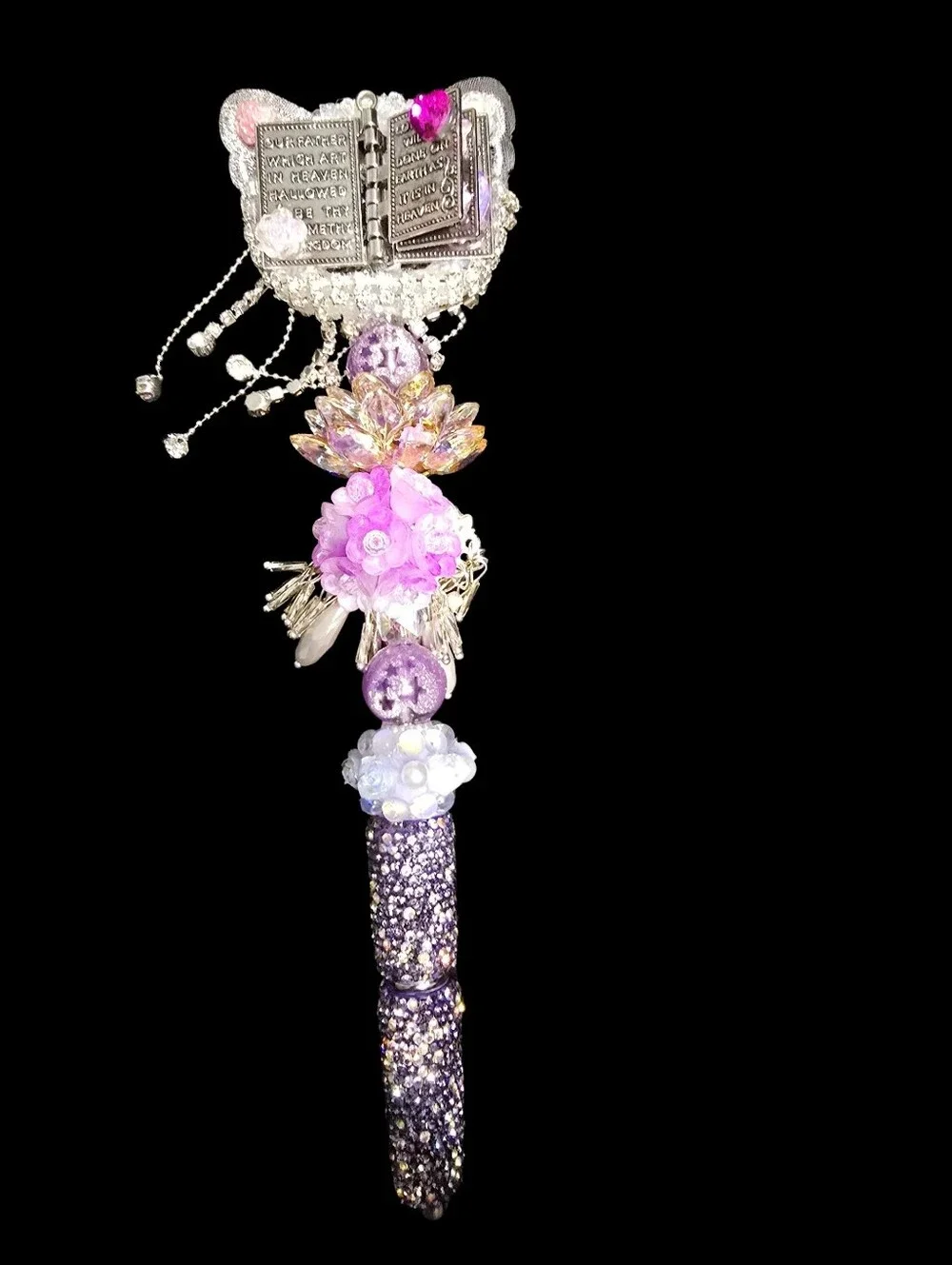 Embellished Floral Crystal Pen in Purple and Pink